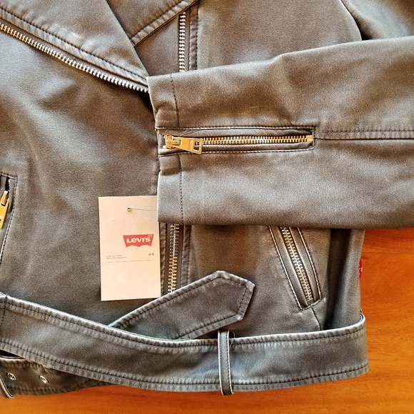 Levi's Faux Leather Moto Motorcycle Jacket Large - Picture 4 of 8